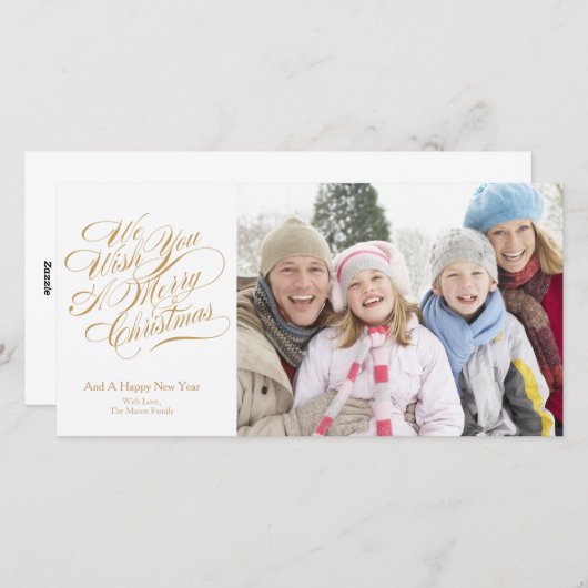 Wij wensen u een vrolijk kerstfeest | Gold Script Feestdagenkaart (Voorkant / Achterkant)