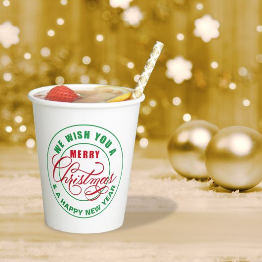 Wij wensen u een vrolijk kerstfeest rood en groen papieren bekers