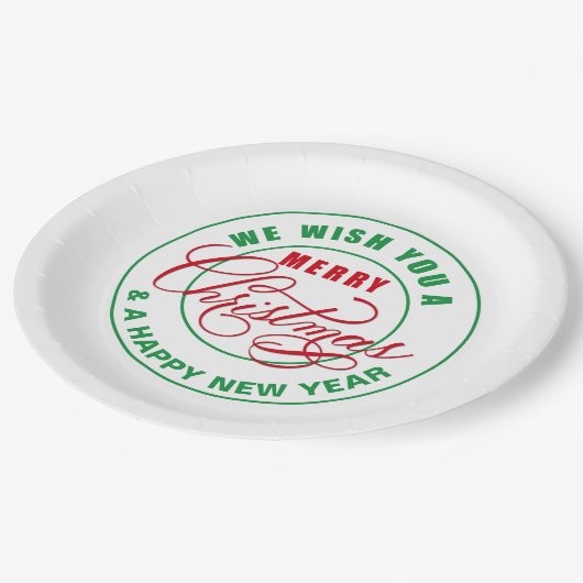Wij wensen u een vrolijk kerstfeest rood en groen papieren bordje (Gekanteld)