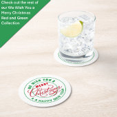 Wij wensen u een vrolijk kerstfeest rood en groen ronde kartonnen onderzetter