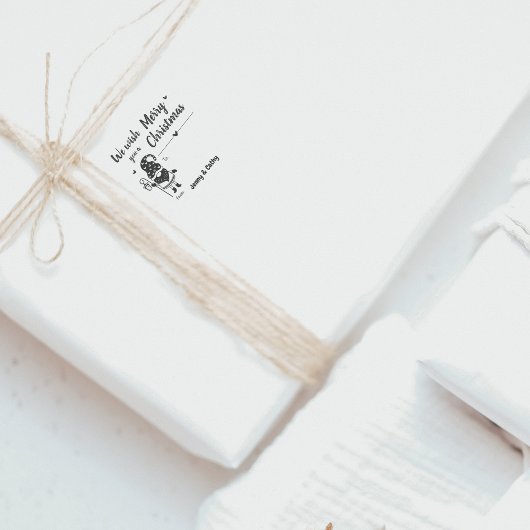 Wij wensen u een vrolijk kerstgnoom cadeau label rubberstempel