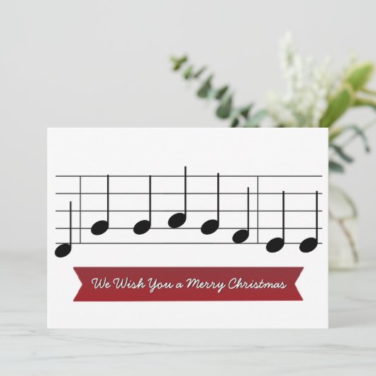 Wij wensen u een vrolijk kerstmuzieknoot rood lied feestdagenkaart (Staand voorkant)