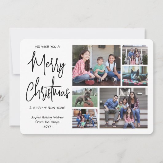 Wij wensen u een vrolijk kerstscript fotocollage feestdagenkaart (Voorkant)