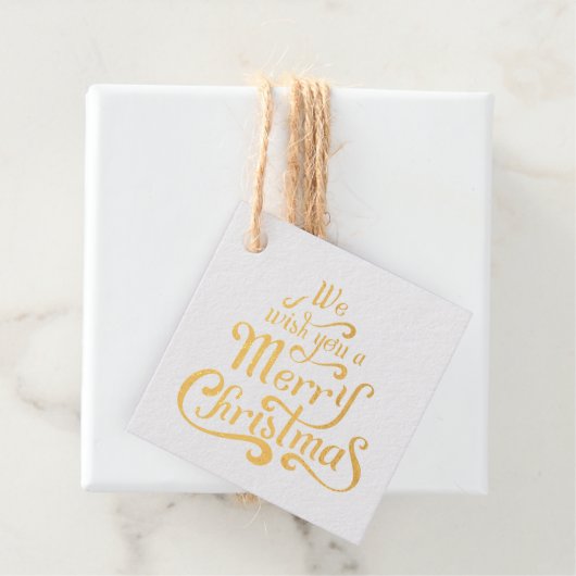 Wij wensen u een vrolijk kerstscript goud bedankjes labels (Met doos)