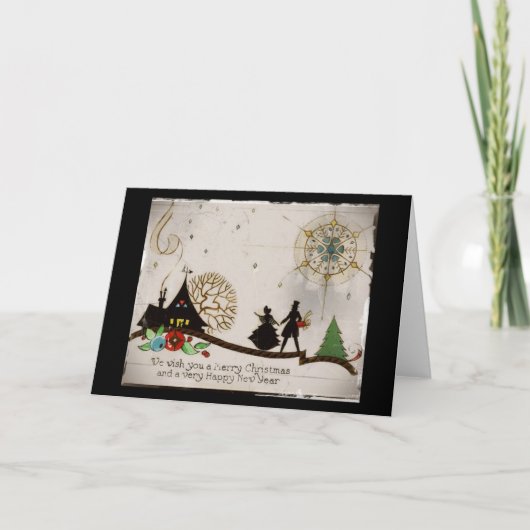 Wij wensen u een Vrolijk Silhouet van Kerstmis Feestdagen Kaart (Voorkant)