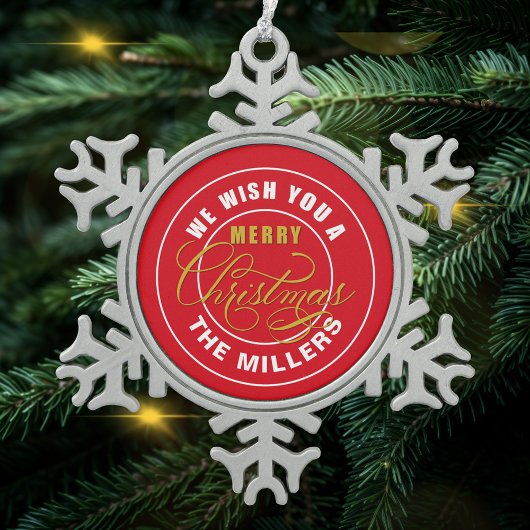 Wij wensen u een vrolijke kerst aangepaste naam tin sneeuwvlok ornament