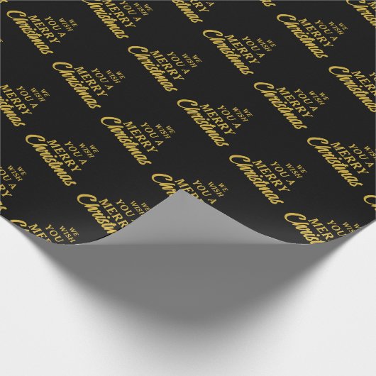 Wij wensen u een vrolijke kerst zwart & geel cadeaupapier (Hoek)