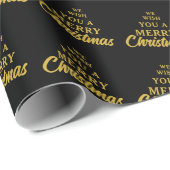 Wij wensen u een vrolijke kerst zwart & geel cadeaupapier (Rol Hoek)