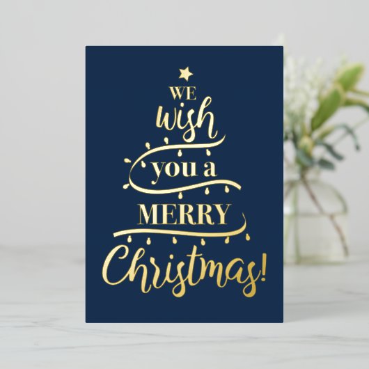 Wij wensen u een vrolijke kerstboom familie foto folie feestdagenkaart (Staand Voorkant)