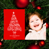 Wij wensen u een vrolijke kerstboom naam en foto feestdagenkaart