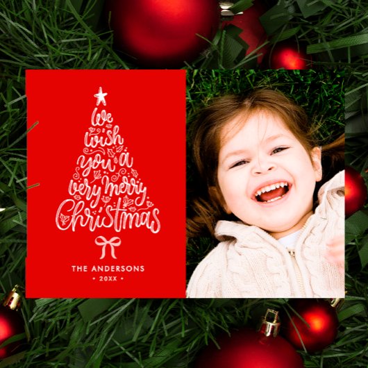 Wij wensen u een vrolijke kerstboom naam en foto feestdagenkaart