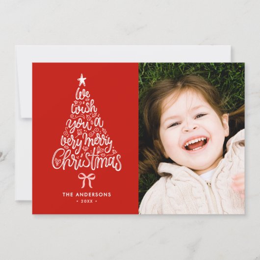Wij wensen u een vrolijke kerstboom naam en foto feestdagenkaart (Voorkant)
