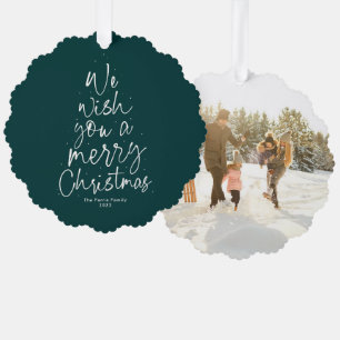 Wij wensen u een vrolijke kerstgroene foto ornament kaart