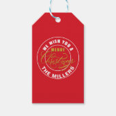 Wij wensen u een vrolijke Kerstmis Custom Name Red Cadeaulabel (Voorkant)