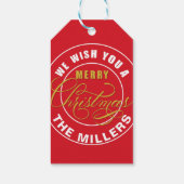 Wij wensen u een vrolijke Kerstmis Custom Name Red Cadeaulabel (Achterkant)