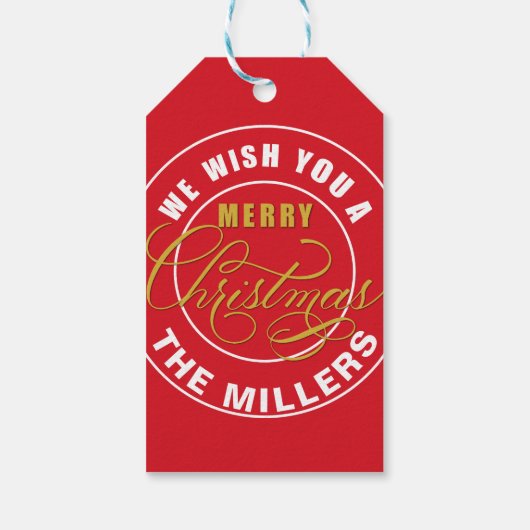 Wij wensen u een vrolijke Kerstmis Custom Name Red Cadeaulabel (Achterkant)