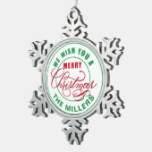 Wij wensen u een vrolijke kerstnaam tin sneeuwvlok ornament (Rechts)