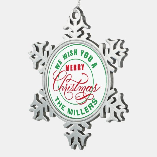 Wij wensen u een vrolijke kerstnaam tin sneeuwvlok ornament (Rechts)