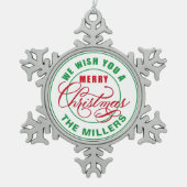 Wij wensen u een vrolijke kerstnaam tin sneeuwvlok ornament (Voorkant)
