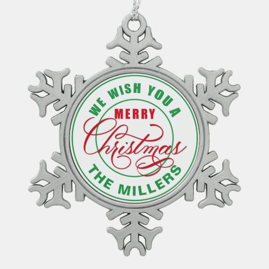 Wij wensen u een vrolijke kerstnaam tin sneeuwvlok ornament (Voorkant)