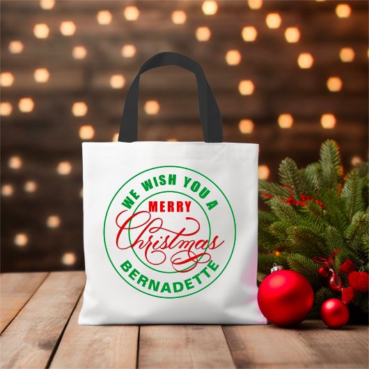 Wij wensen u een vrolijke kerstnaam tote bag