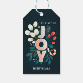 Wij wensen u JOY, kerstsnoepriet en olievlek Cadeaulabel