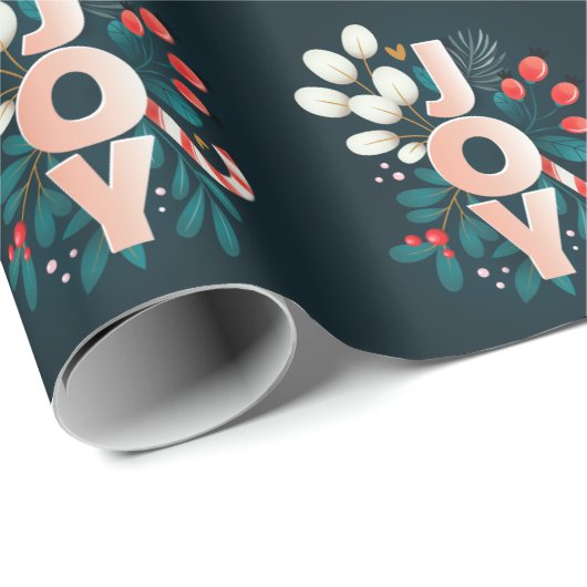 Wij wensen u JOY, kerstsnoepriet en olievlek Cadeaupapier (Rol Hoek)