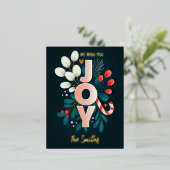 Wij wensen u JOY, kerstsnoepriet en olievlek Folie Feestdagen Briefkaart (Staand Voorkant)