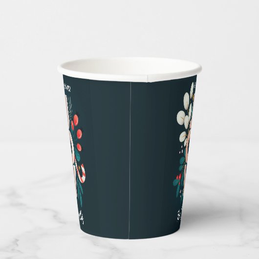 Wij wensen u JOY, kerstsnoepriet en olievlek Papieren Bekers (Rechts)