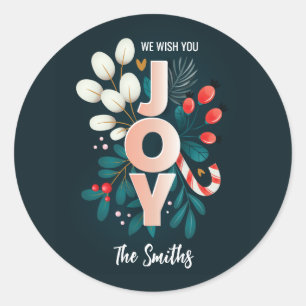 Wij wensen u JOY, kerstsnoepriet en olievlek Ronde Sticker