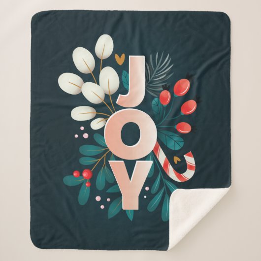 Wij wensen u JOY, kerstsnoepriet en olievlek Sherpa Deken (Voorkant)