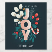 Wij wensen u JOY, kerstsnoepriet en olievlek Wijn Etiket (Enkel label)