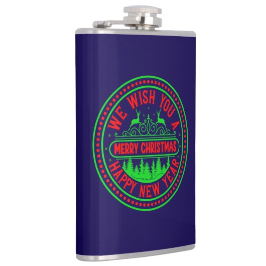 Wij wensen u prettige kerstdagen, gelukkig nieuwja heupfles (Rechts)