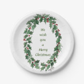 "Wij wensen u..." Traditional Holly Wreath Papieren Bordje (Voorkant)