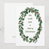"Wij wensen u..." Traditionele Holly Wreath geschi Feestdagenkaart (Voorkant / Achterkant)