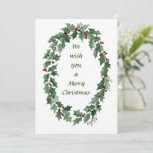 "Wij wensen u..." Traditionele Holly Wreath geschi Feestdagenkaart (Staand voorkant)