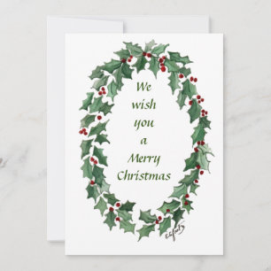 "Wij wensen u..." Traditionele Holly Wreath geschi Feestdagenkaart
