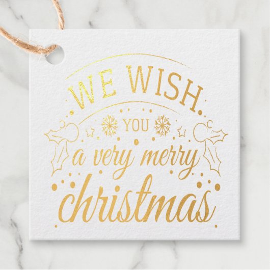 Wij wensen u zeer vrolijk kerstscript goud bedankjes labels (Voorkant)