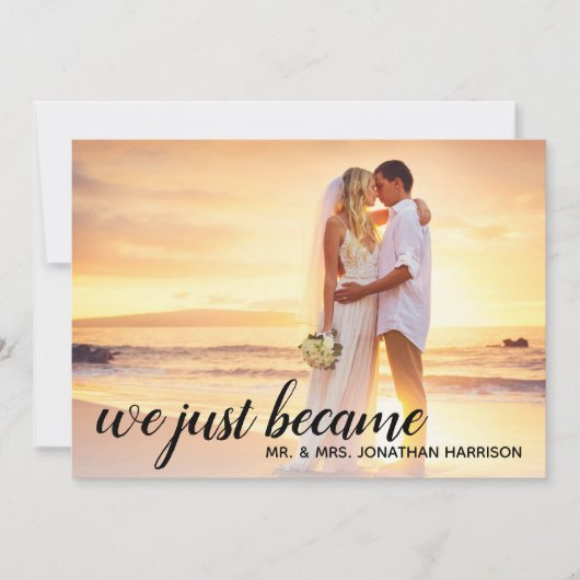 Wij werden net Mr & Mrs Foto Net Getrouwd Receptie Kaart (Voorkant)