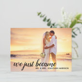 Wij werden net Mr & Mrs Foto Net Getrouwd Receptie Kaart (Staand voorkant)