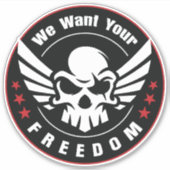 Wij willen uw vrijheid sticker (Voorkant)