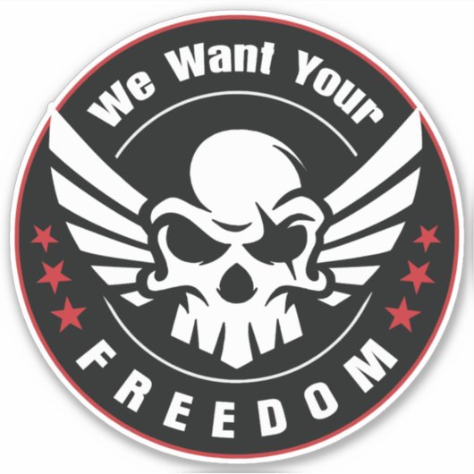 Wij willen uw vrijheid sticker (Voorkant)