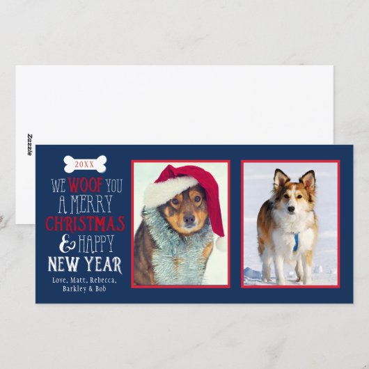 Wij Woof You A Merry Christmas Dog Pet Photocard Feestdagenkaart (Voorkant / Achterkant)