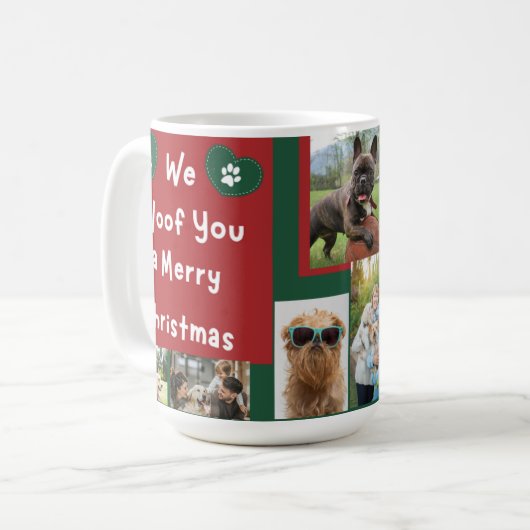 Wij Woof You Merry Christmas Family Pet Foto schat Koffiemok (Voorkant links)