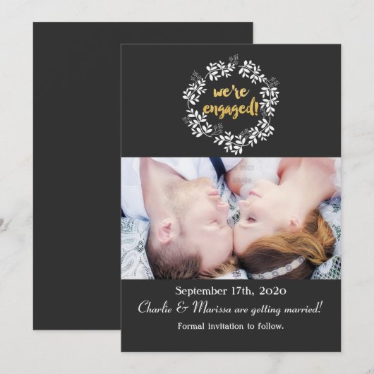 WIJ ZIJN BETROKKEN Rustic Wreath Wedding Photo Car Kaart (Voorkant / Achterkant)