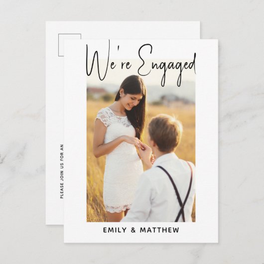 Wij zijn Engaged Simple Script Photo Engagement Pa Briefkaart (Voorkant / Achterkant)