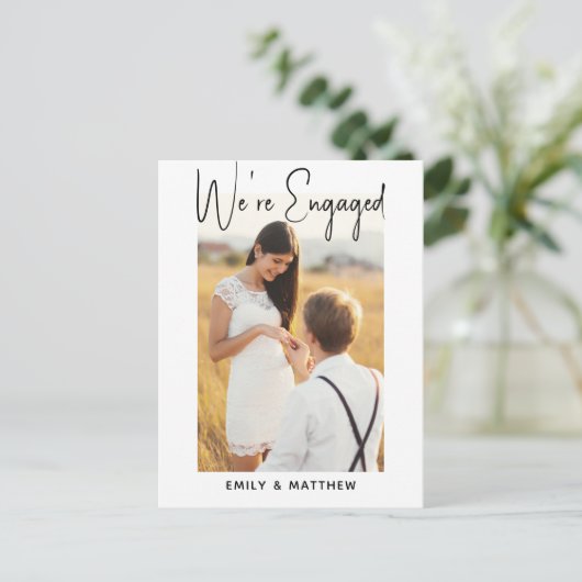 Wij zijn Engaged Simple Script Photo Engagement Pa Briefkaart (Staand voorkant)