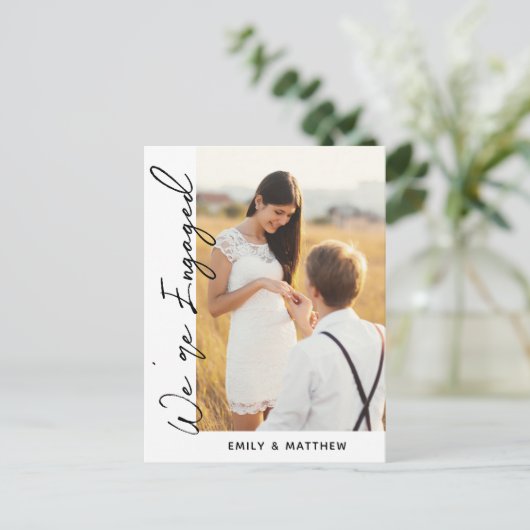 Wij zijn Engaged Simple Script Photo Engagement Pa Briefkaart (Staand voorkant)