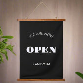 Wij zijn nu open zwart-wit kantooruren teken hangend wandkleed
