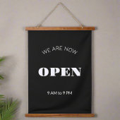Wij zijn nu open zwart-wit kantooruren teken hangend wandkleed